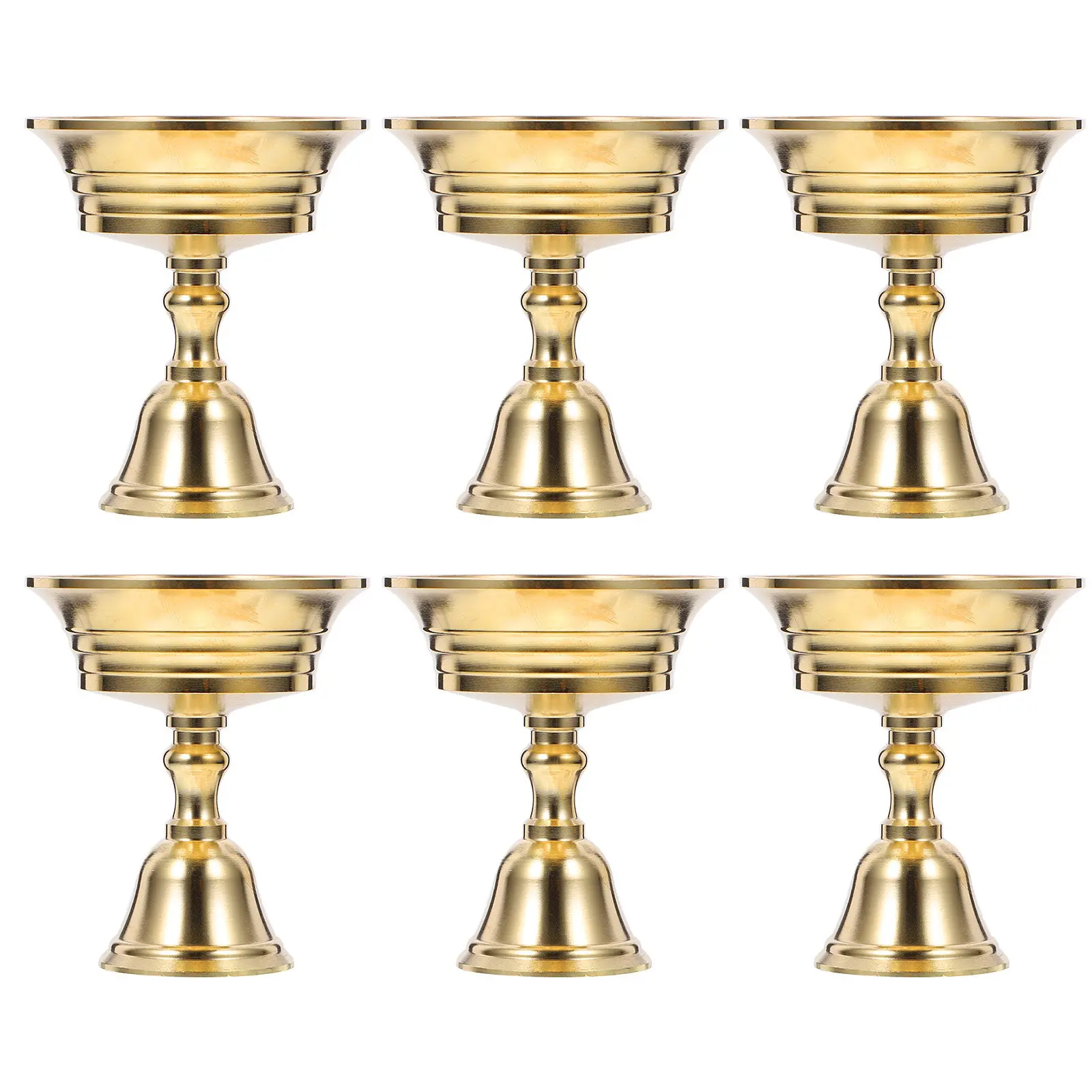 6pcs Brass Ghee Lamp Holder Golden Cup Design Wick Stand For Altar Puja Ceremony Oil Light Ritual Supplies