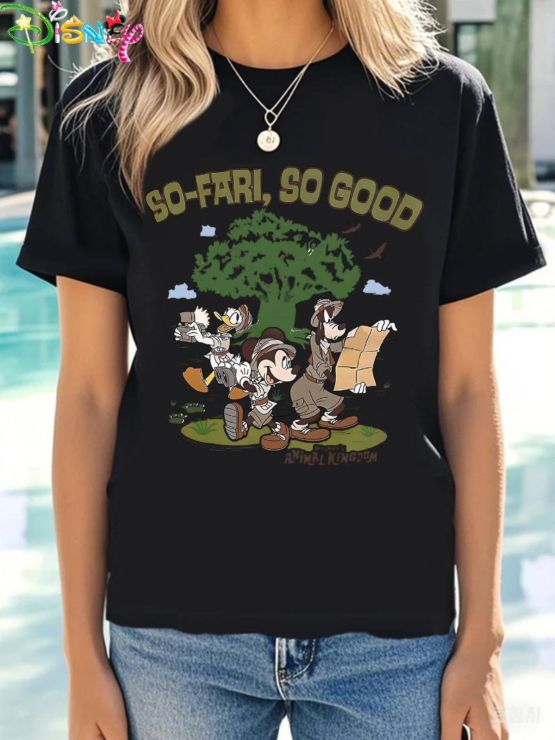 Authentic Authorized Minnie Leopard Print Letter Summer New Women's Soft Round Neck Short Sleeved T-shirt Fashionable Casual Top