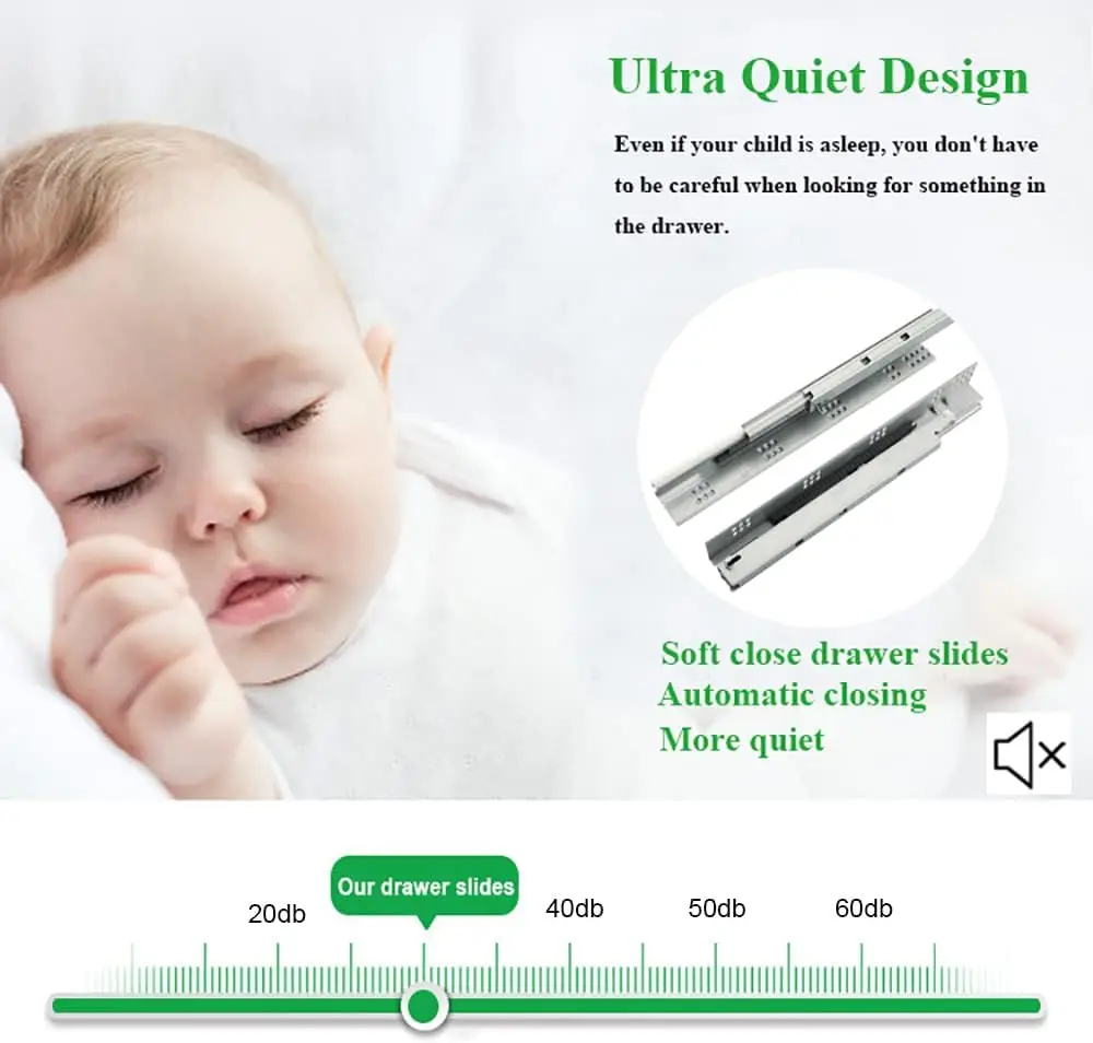 6 Pairs of 21 Inch Undermount Bottom Mount Soft Close Drawer Slides Full Extension 100LB Capacity Drawer Rails Including