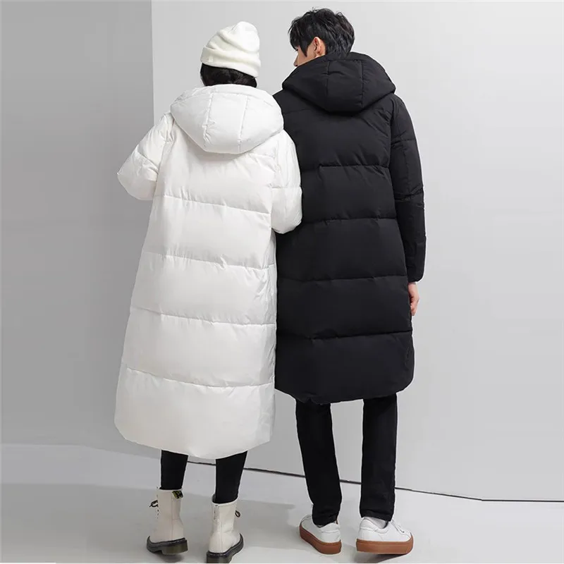 Winter Herrenmode Kapuzen Daunen jacke lange lässig locker warm wind dicht Mantel Männer solide weiße Enten Daunen jacken Paar Outwear