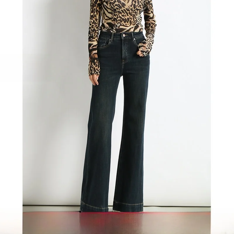 

High Waist Loose Straight Leg Bell Bot Jeans Women's Denim Long Pants Slimming High Risen Hoof Pants
