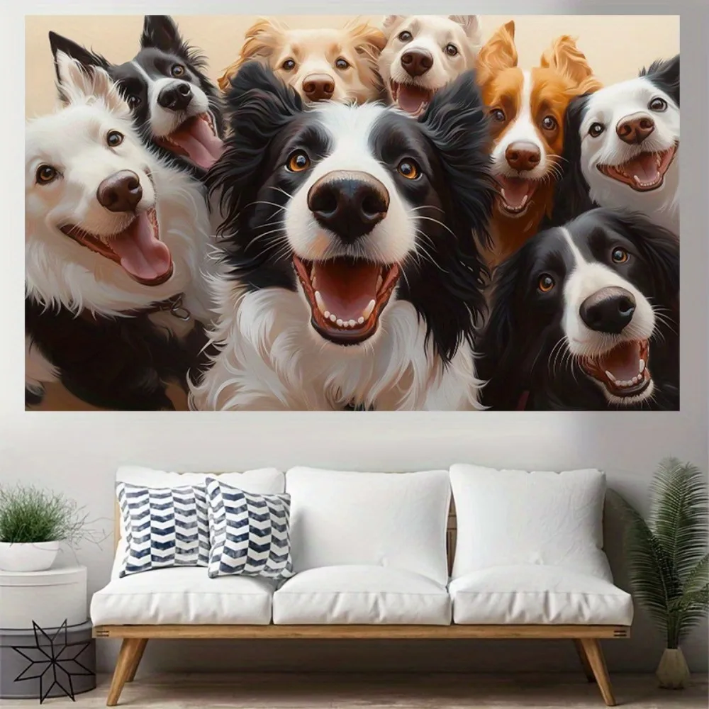 VIKAMA Wandteppich mit lustigem, niedlichem Cartoon-Hund, der ein Selfie macht, Wandbehang für Schlafzimmer, Wohnzimmer und Wohnheim, ästhetische Heimdekoration