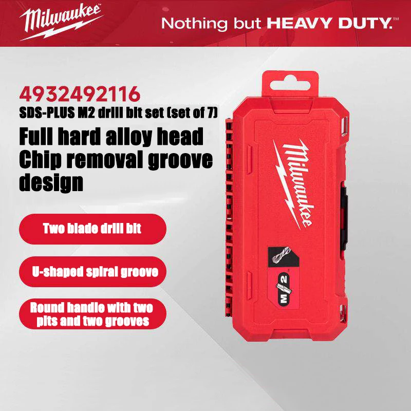Milwaukee 7-teiliges SDS Plus M2 Bohrer-Set, Bohren in Beton und Ziegel, Zubehör für Elektrowerkzeuge mit Chargenkopf 4932492116