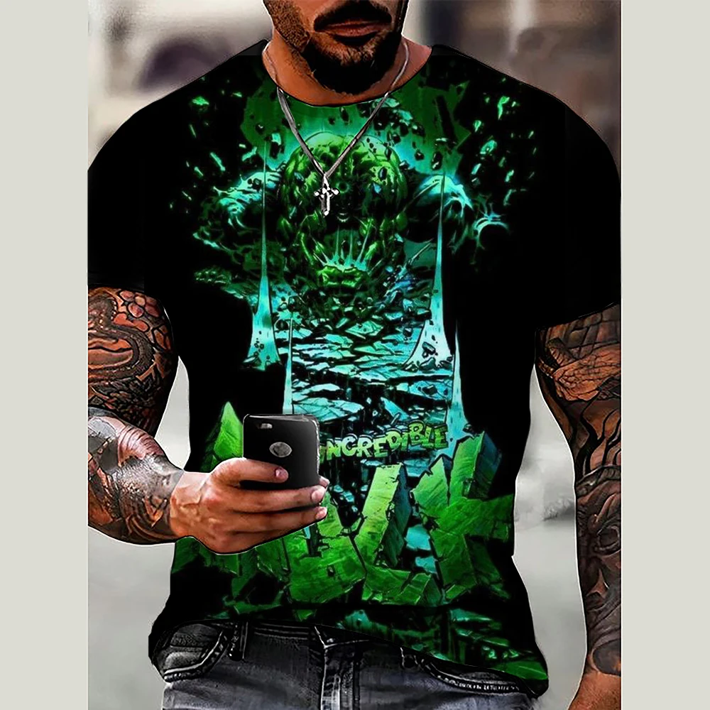 Disney Marvel T-Shirt Men Summer The Incredible Hulk Tops Male Casual Stylish Short Sleeve Clothing Fashion Trendy Streetwear