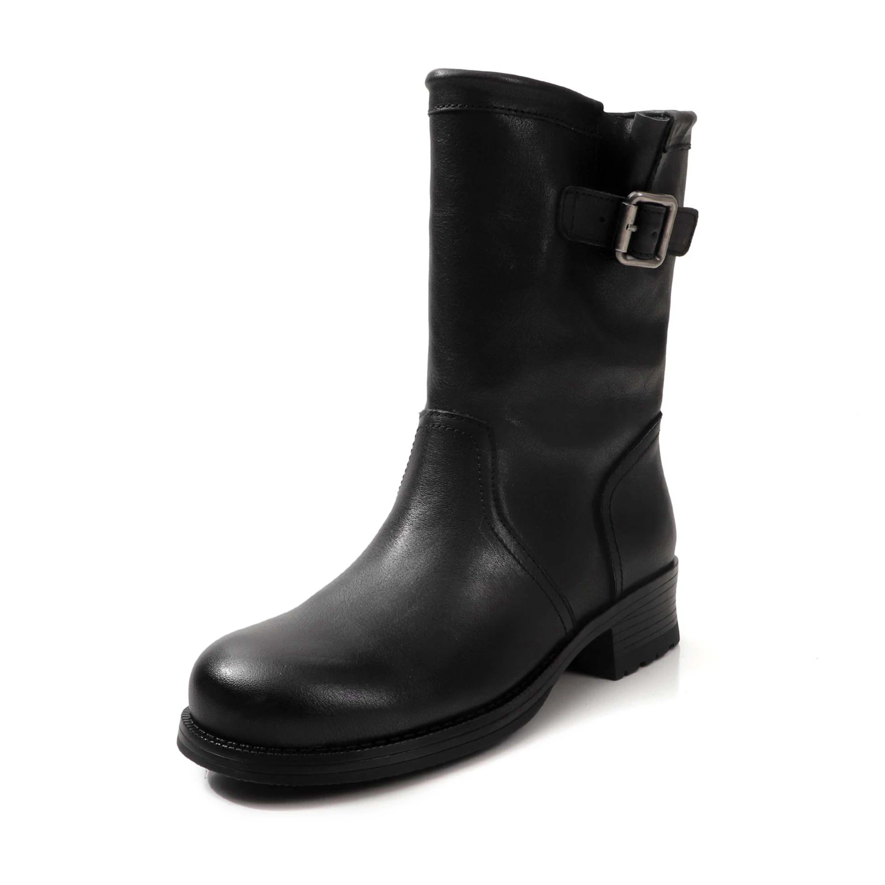 Cow Skin Med Heels Modern Motorcycles Boots Warm Winter Shoes Catwalk Dating Fashion Retro Concise Brand Women Mid-calf Boots