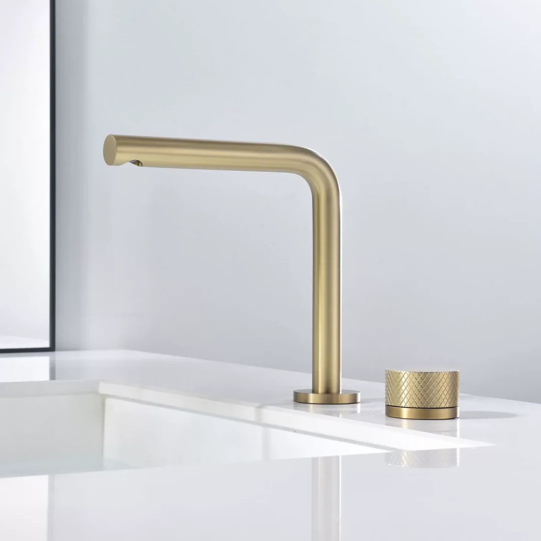 Brushed Gold Basin faucet Grey Bathroom Faucet two-hole bathroom Sink faucet Brush Nickel sink tap rotating widespread basin Tap