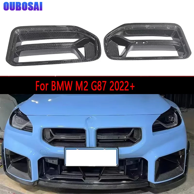 

For BMW M2 G87 2022+ CSL Style Dry Carbon Fiber Racing Grills Front Bumper Air Vent Cover Trim Foglamp Mesh Grill Frame body kit