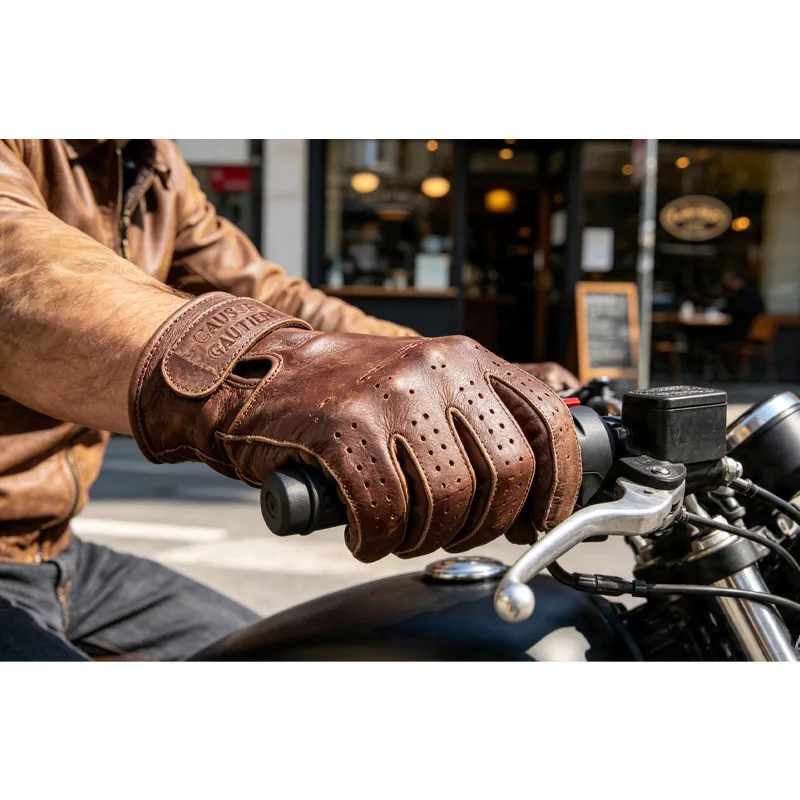 Vintage Cafe Racer & Road Cycling Mens Genuine Cow Leather Motorcycle Gloves Touchscreen Breathable Urban Protective Glove Items