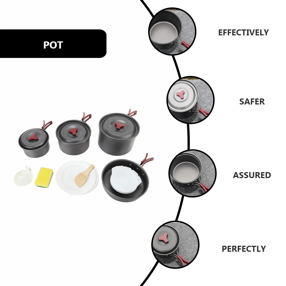 1 مجموعة 1 مجموعة للطي نزهة طقم حلل استانلس ستيل ل 4-5 أشخاص المدمجة التخييم أواني الطبخ في الهواء الطلق عدة الظهر التنزه الحساء يغلي القلي #5