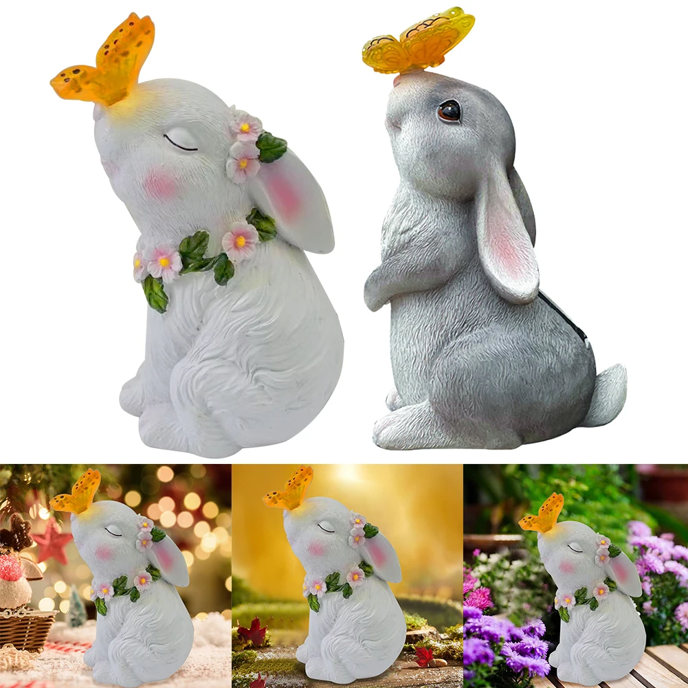 

Solar Rabbit Light Bunny Butterfly Ornament Waterproof Cute Rabbit Figurine Resin Cartoon for Patio Lawn Courtyard