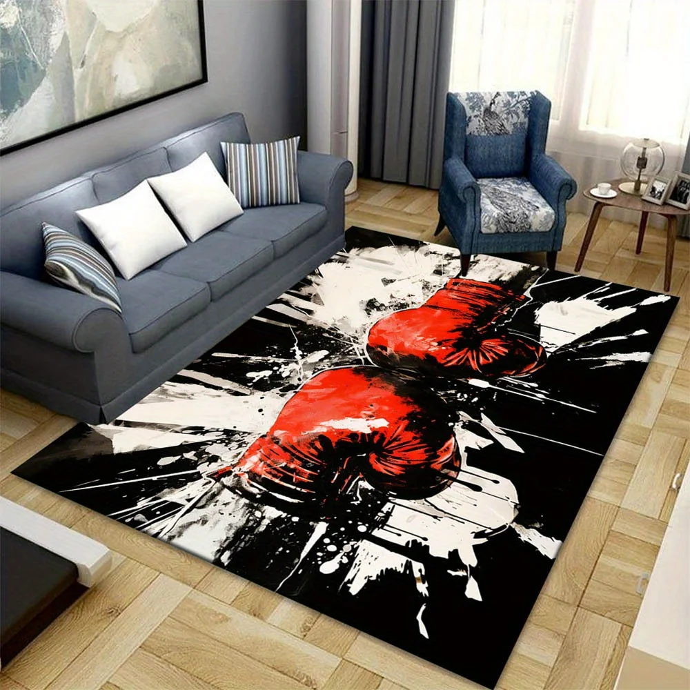 Stylish Modern Abstract Graffiti Area Rug Living Room Decor High Contrast Black White Red Splatter Art Accent Mat for Home