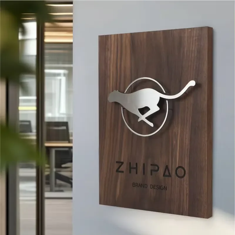 Walnut Wood & Metal 3D Letter Sign Shop Name Identification Plate Commercial Opening Hours Display Board