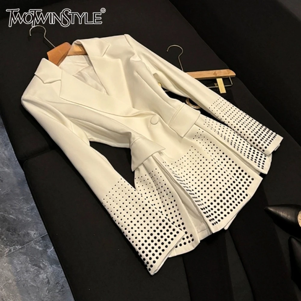 TWOTWINSTYLE Solid Design Sense Blazers Voor Vrouwen Revers Lange Mouw Lente Casual Afslanken Jassen Vrouwelijke Mode Nieuwe KJA520459