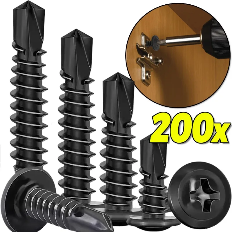 Black Self Tapping Screw Stainless Steel Round Flat Head Self Drilling Screw For Repairs 3 Size Washer Fasteners Assortment Kits