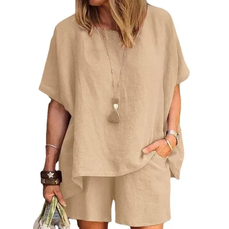 New Summer Suit Fashion Elegant Loose Short-sleeved Shorts Two-piece Set For Women Solid Office Casual Sets Holiday