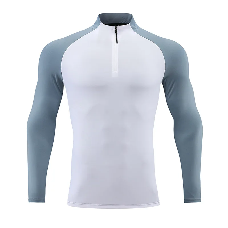 New With Fur Running Sports Long Sleeve T-shirt Men's Mock Neck Half Zip Solid Color Fitness Shirt Training Elastic Quick Drier
