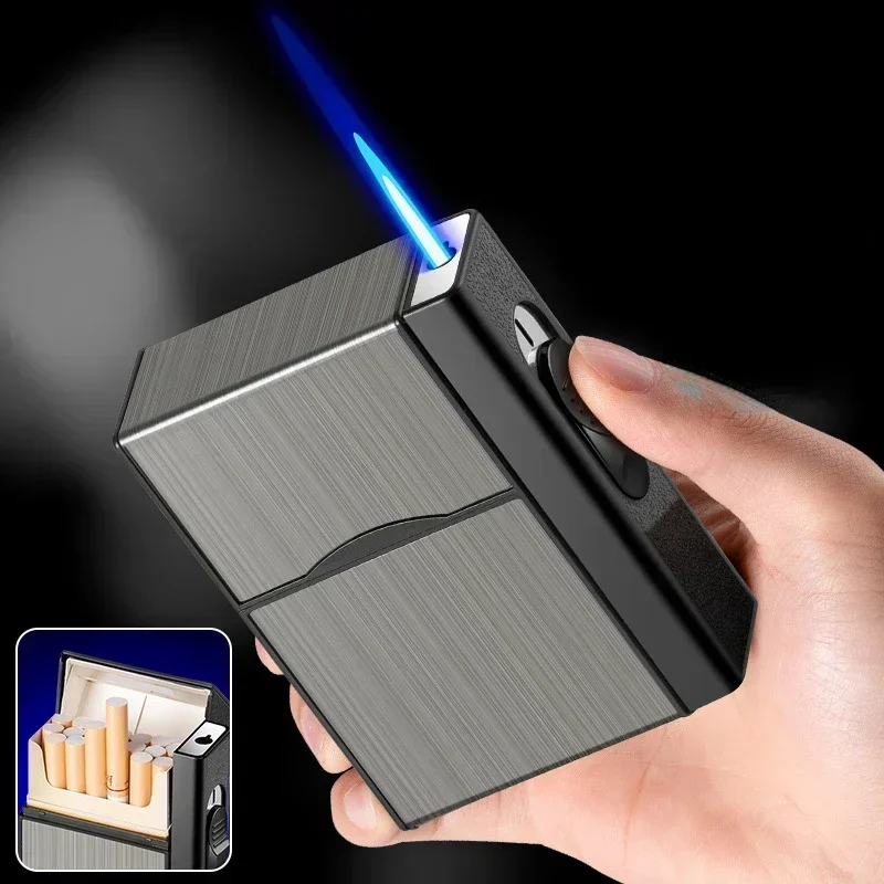 USB 2-in-1 Multifunctional Gas and Electric Cigarette Case Lighter 20 Pieces Metal Inflatable Cigarette Case Wholesale