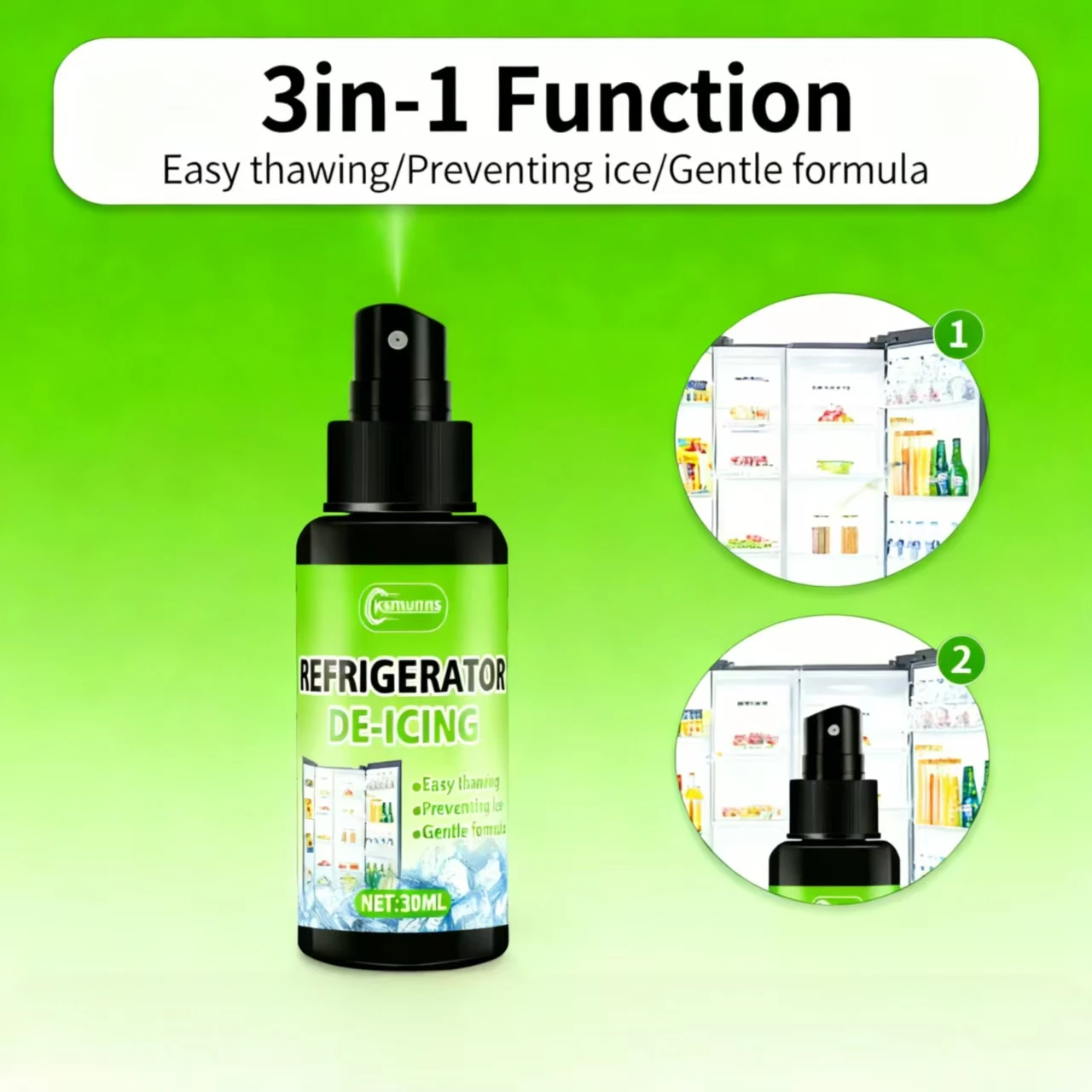 Fast-Acting Refrigerator Deicer Spray - 3 Second Ice Melt, Food-Grade Non-Toxic Defrost Agent for Freezer Frost Removal