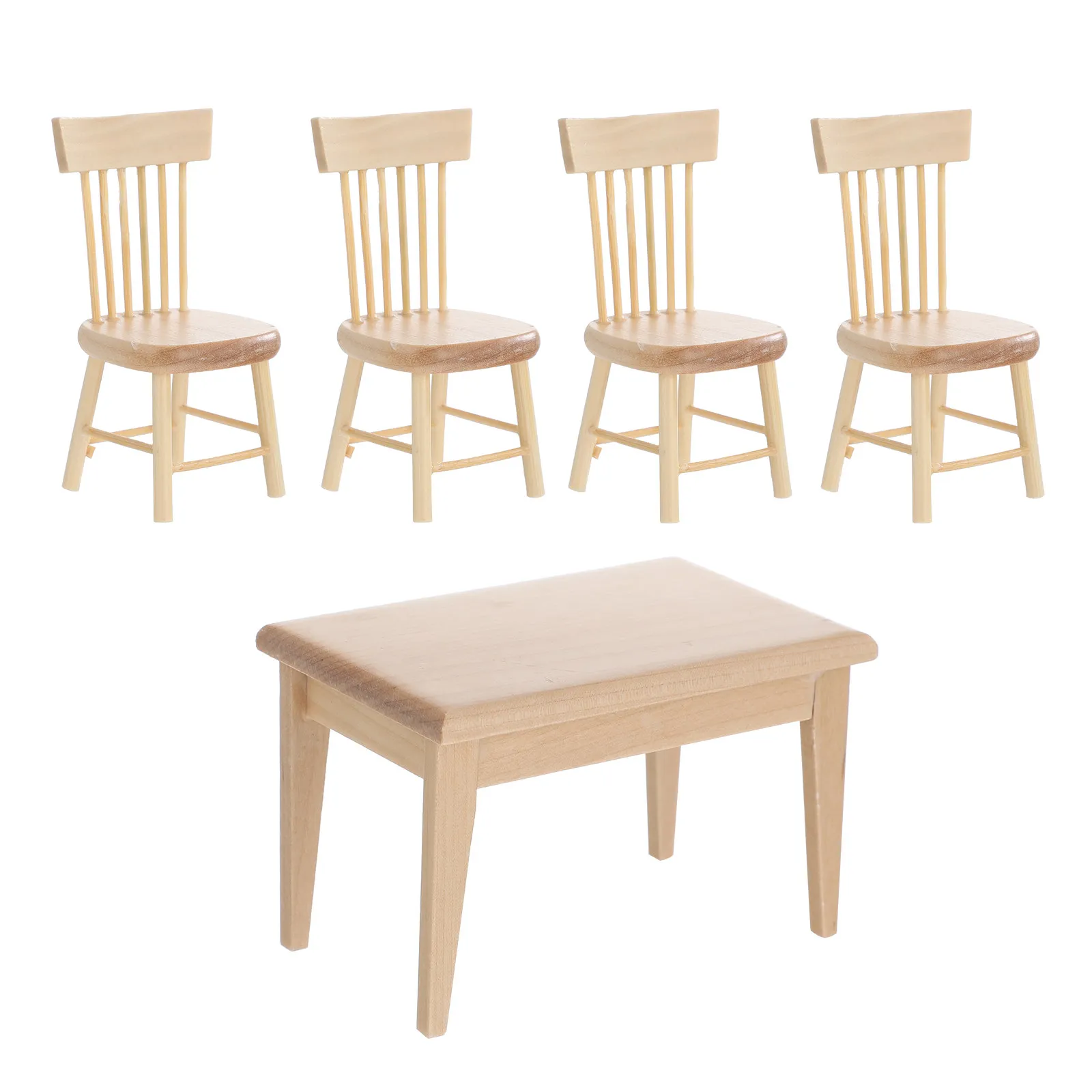 

1Set High Quality Oak Mini Table and Chair Set Elegant Dollhouse Decoration Set Miniature Home Accessories Warm Atmosphere Prop