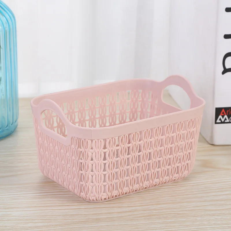 Storage Basket Hollow Portable Sundries Carved Out Rattan Plastic Organizer Container Kitchen Home Office Multicolor available