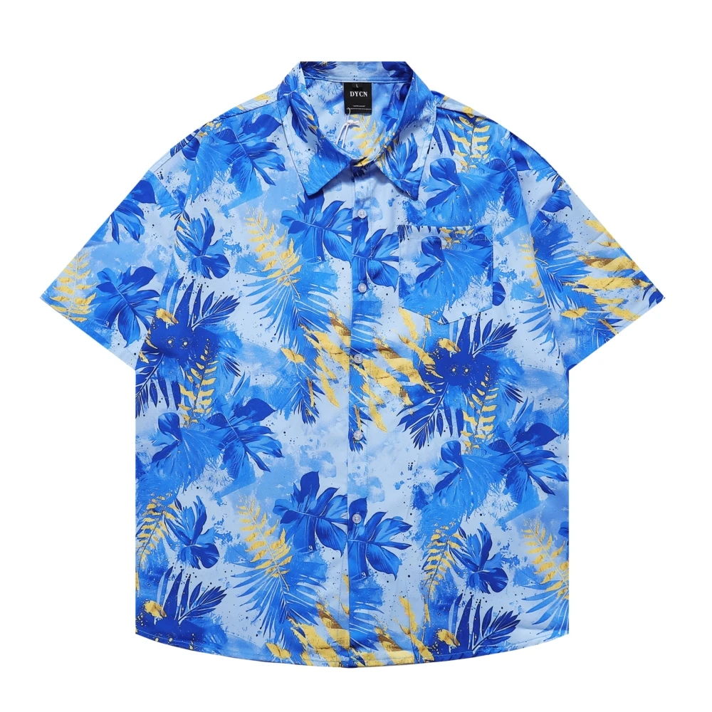 

Vintage Unisex Hawaiian Shirt Streetwear Retro Blue Flowers Graphic Print Summer Beach Shirts Hip Hop Short Sleeve Button Up Top