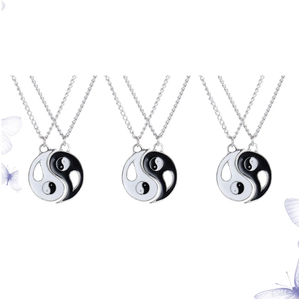 3Pairs Yin Yang Necklace Chinese Style Vintage Bagua Tai Pendant Unique Gift for Friends Couple Best Friend Necklace