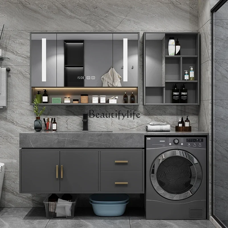 LJYBalcony Washing Machine Cabinet Combined Rock Slate Integrated Basin Bathroom Cabinet Light Luxury Wash Table