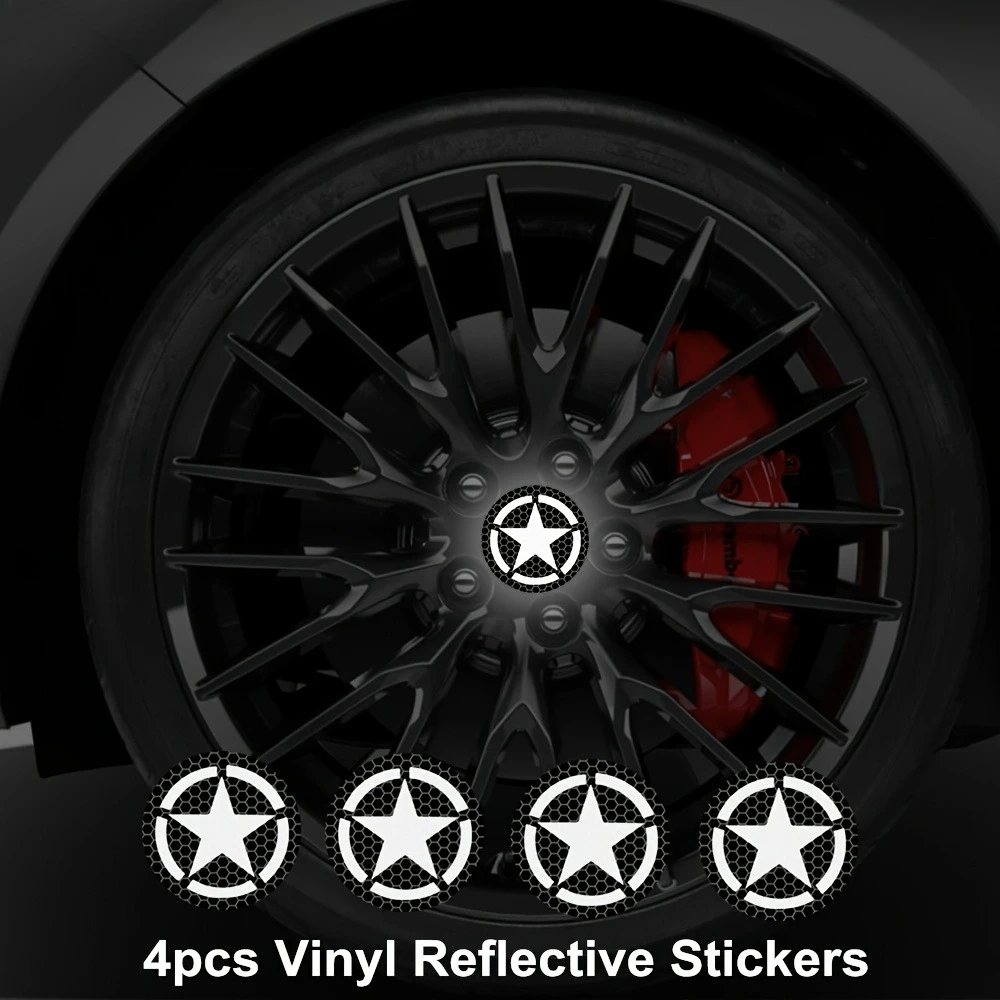 4PCS Reflektierende fünfzackigen Stern Auto Aufkleber Wasserdicht Nacht Sicherheit Fahren Refit Vinyl Aufkleber für Auto Lkw SUV Radnaben