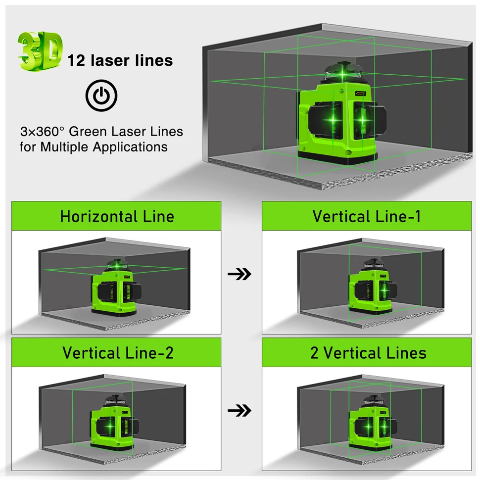 CLUBIONA 12 Green Lines Laser Level Remote Control Self-Leveling With Li-ion Battery Pulse Mode Receiver and Wall Bracket Tripod