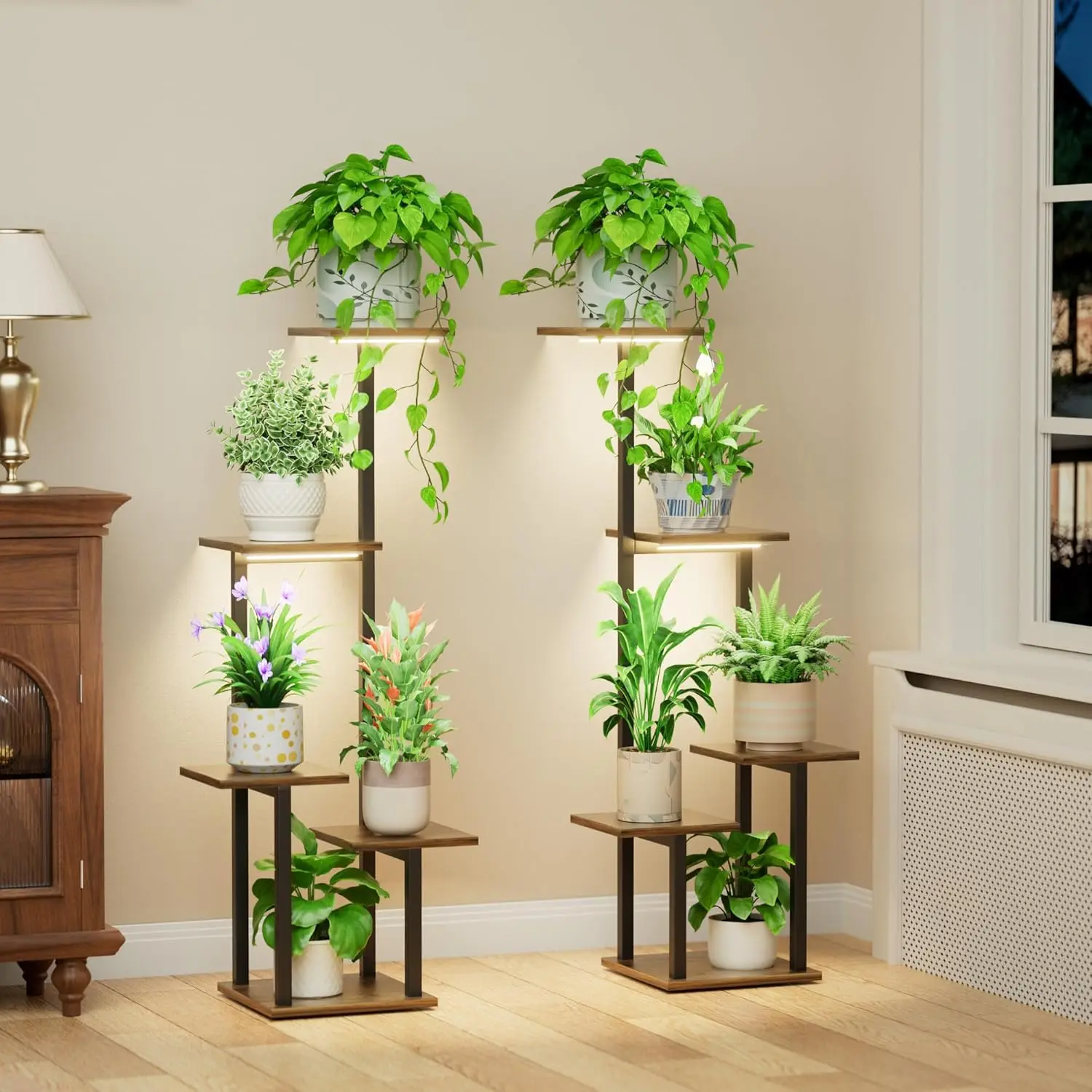 5-Tier Metal Plant Stand with Grow Light - Indoor Corner Shelf for Plants, Flowers, Living Room & Patio Decor