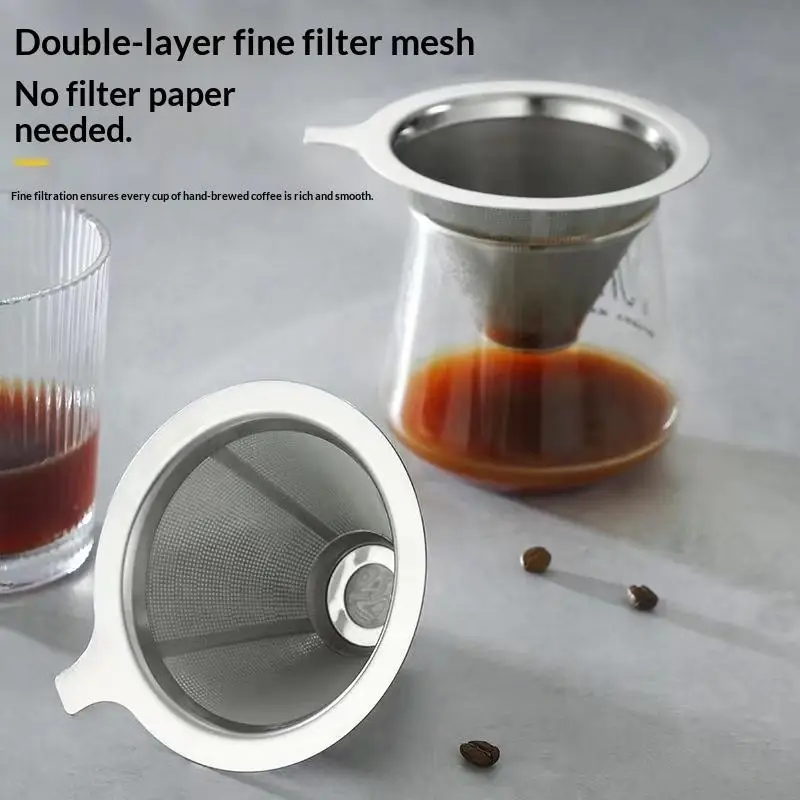 Coffee Shop Stainless Steel Pour Over Coffee Filter Paperless Fine Mesh Reusable For Home Office Hand Brewed Coffee Fans