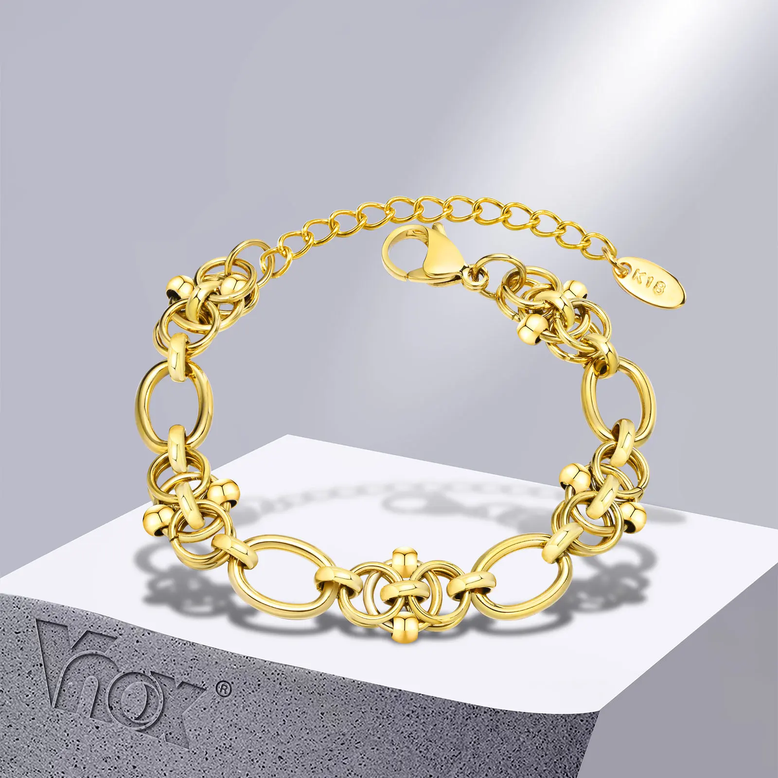 

Vnox Chic Women Link Chain Bracelet, Waterproof Gold Color Stainless Steel Handmade Wristband, Birthday Party Gifts for Her