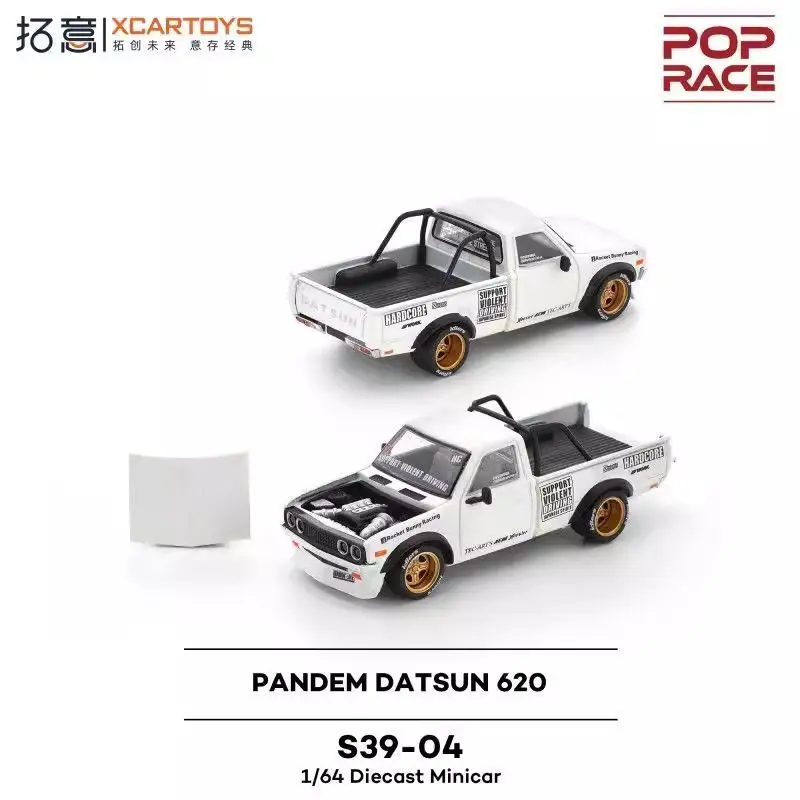 

Коллекционная модель автомобиля POP RACE 1:64 Nissan Datsun 620 White Moon Eye Paint, литая из сплава, подарок