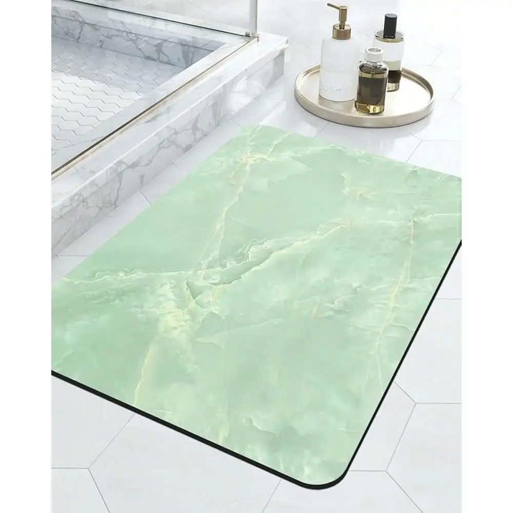 

Thin Non Slip Bathroom Shower Floor, Absorbent Quick Dry Marble Bathmats, Low Profile, 16x24, Blue