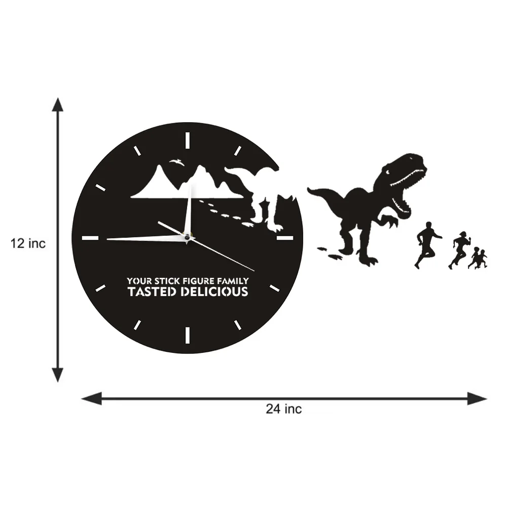 Dinosaur Eating Stick Figure Family Wall Clock T-Rex Your Stick Figure Family Tasted Delicious Funny Quote Modern Wall Clock