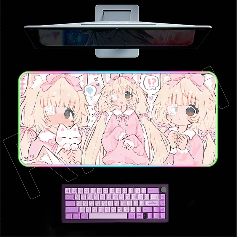 

RGB Mousepad Ins Style Japanese Anime Girl Mouse Pad Laptop Keyboard Pad Oversized Computer Cute Cartoon Office Desktop Mice Pad