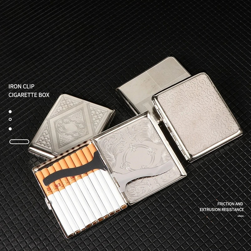 Vintage Ultra-thin Metal Engraved Cigarette Box Portable Men Flip Cover Iron Cigarette Case Holder, Christmas Gift for Boyfriend
