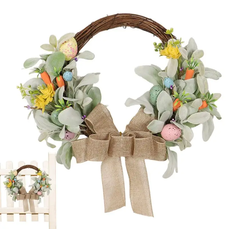 

Easter Spring Garland 15.8Inch Bow Knot Spring Artificial Flower Wreath Easter Front Door Decor Easter Plant Garland For Front