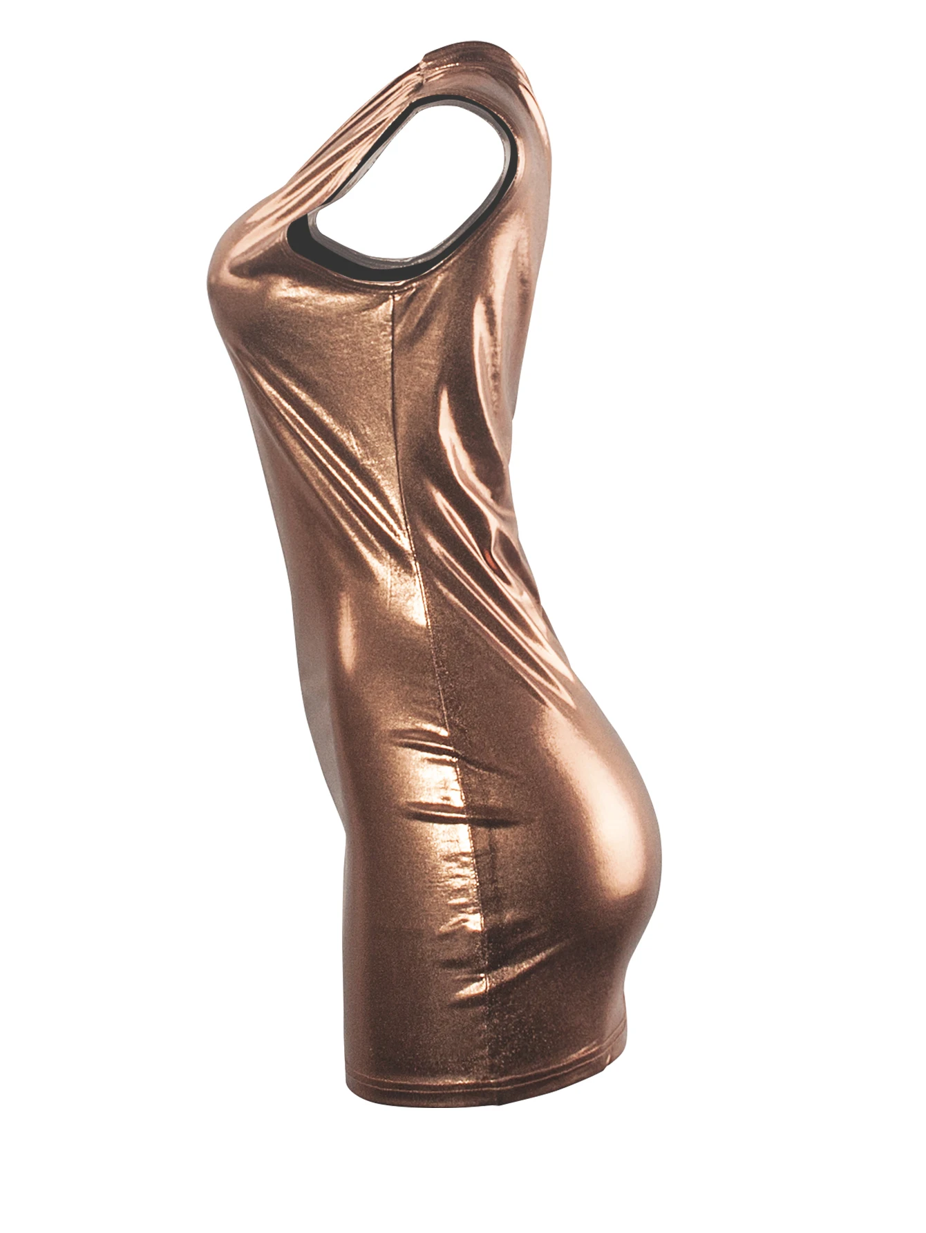 Sexy One-Shoulder-Bodycon-Kleider für Frauen, solides, unregelmäßiges, dünnes Mini-Y2K-Kurz-Minikleid mit Metallic-Vergoldung – Detail 25