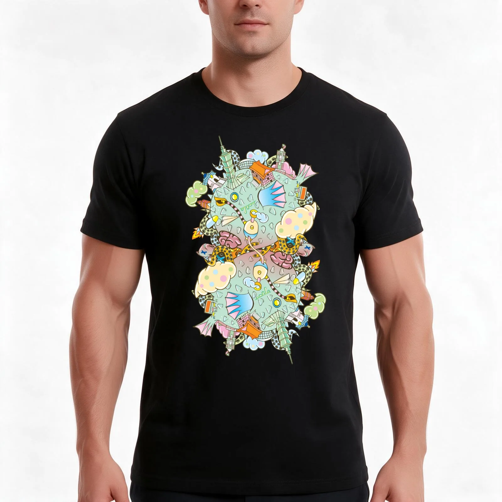 Puffer Puffing On A Water Pipe T-Shirt, Summer Casual Cotton Tee, Oversized Streetwear Tops, Vintage Graphic Print, 100% Cotton