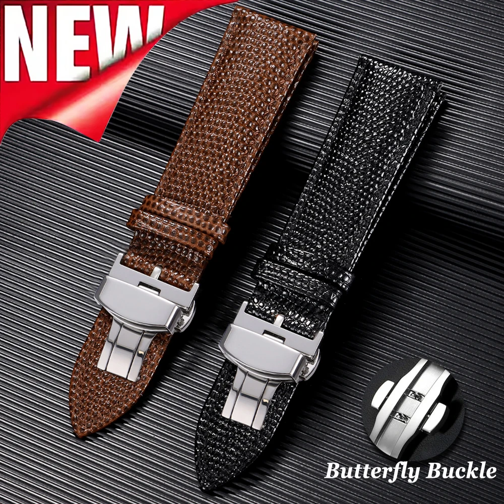 Lizard Pattern Butterfly Buckle Leather Watchband 14mm 16mm 18mm 19mm 20mm 21mm 22mm Watchstrap for for Seiko for Omega Bracelet
