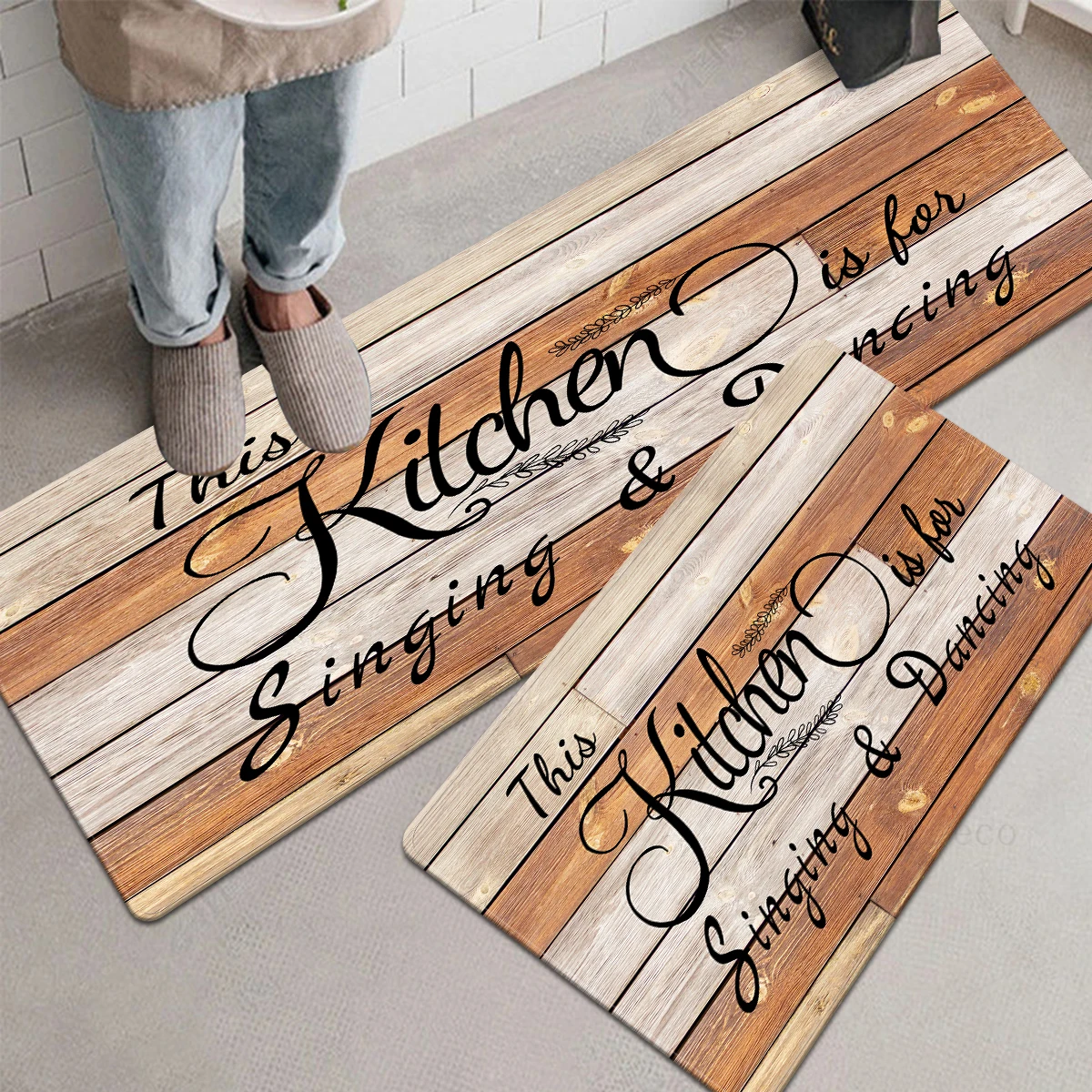 Kitchen Wood-Like Rug,Home Non-Slip Wooden Floor Mat,Suitable For Bedroom,LivingRoom,Laundry Room,Bathroom Decorative Carpet