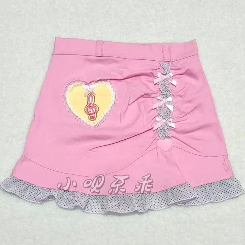 Japanese Y2k Skirt Sweet Girl Daughter Clothes Polka Dot Patchwork Pleated Skirt Soft Girl Student Original Cute Pink Bow Skirts
