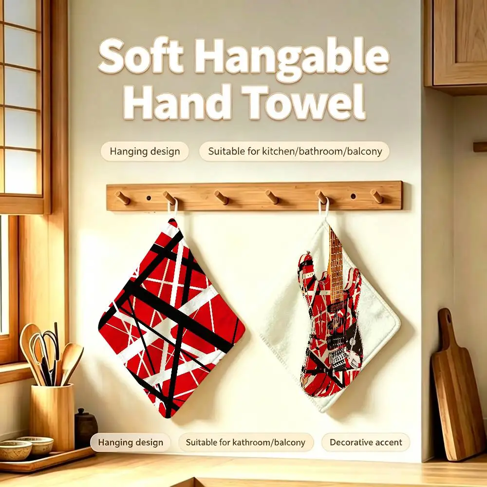 Cool Eddie Van Halen Pattern Polyester Cotton Daily Towel Hanging Kitchen Hand Wiping Cloth Durable for Whole House Use