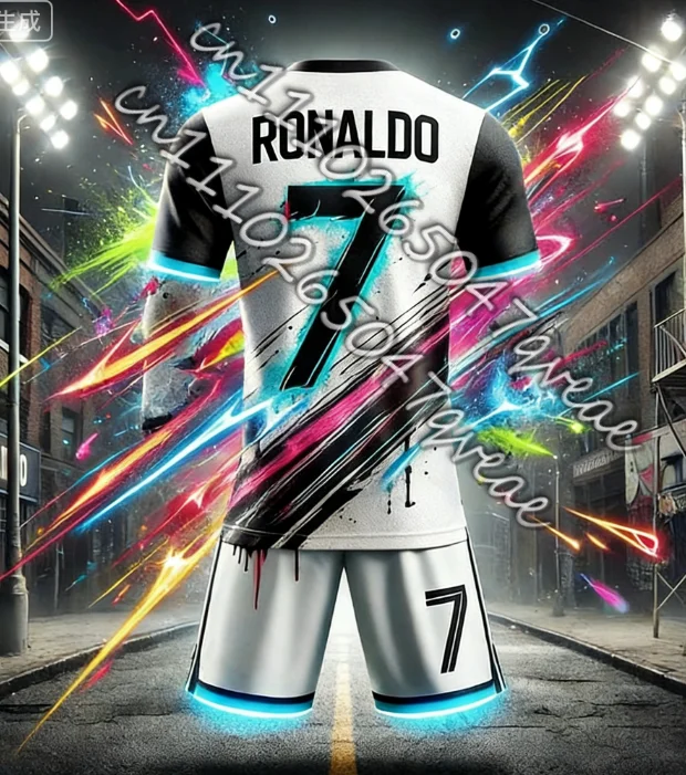 

2026 New Ai Design Graffiti Football Jersey Ronaldo # 7 T-shirt+Shorts Sets Summer Sports Suit Training Kids/Adult 2Pcs Outfits