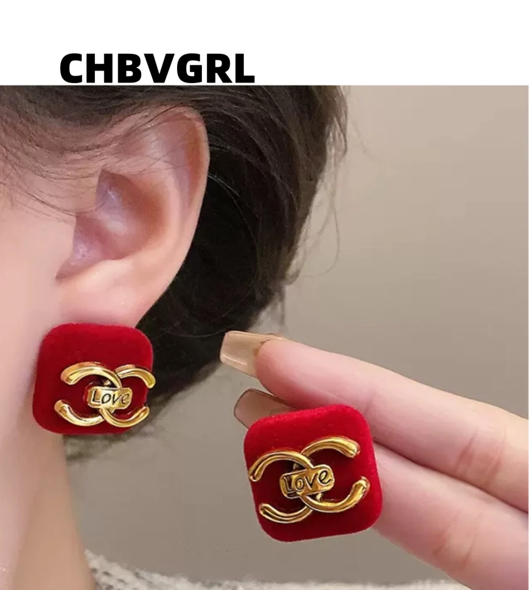 

Hot-selling red velvet earrings and studs, luxurious and high-end, fashionable ear accessories for women, autumn and winter