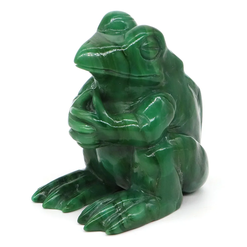 2.7" Thinking Frog Natural Gemstone Africa Green Jade Crystal Hand Carved Feng Shui Healing Stone Figurine Crafts Home Decor #20