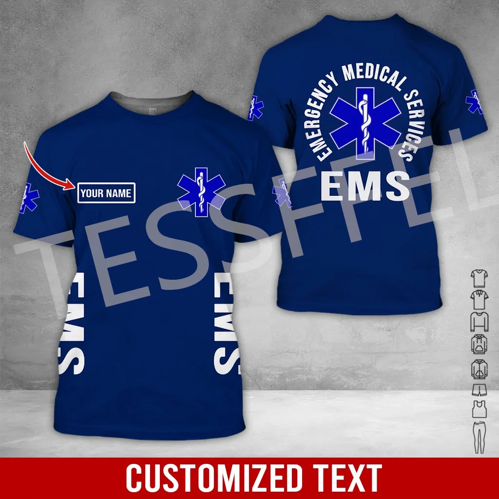 Custom Name Cosplay EMS EMT Medical Paramedic Worker Tattoo 3DPrint Summer Harajuku Streetwear Short Sleeves Casual T-Shirts X4