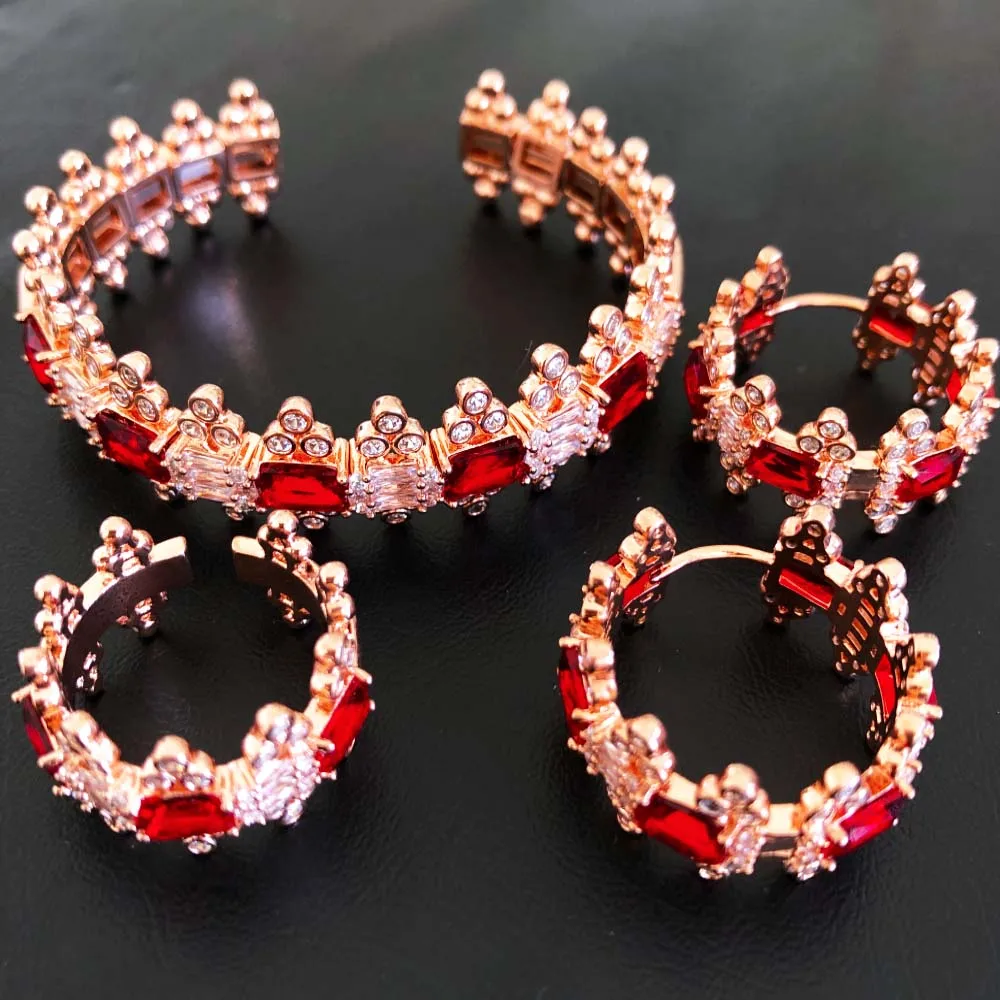 

Missvikki Gorgeous Noble Symbol Flexible Adjustable Bangle Ring Earrings Jewelry Set for Women Bridal Important Occasion Party