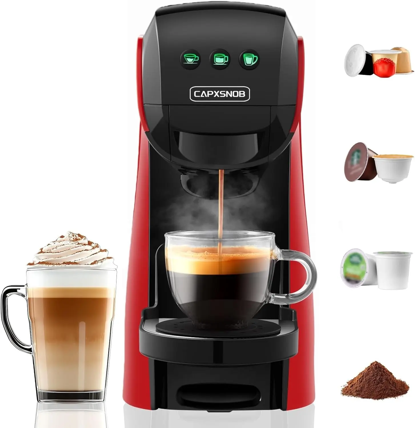 Cafetera y máquina de espresso 4 en 1, 20 bares | Cápsulas y café molido, 3 tamaños de taza, compacto de 5.3 pulgadas de ancho para el hogar/oficina